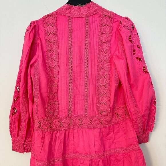 ALICE + OLIVIA Clark Collared Tiered Dress in French Rose Size US 2 - Picture 10 of 13